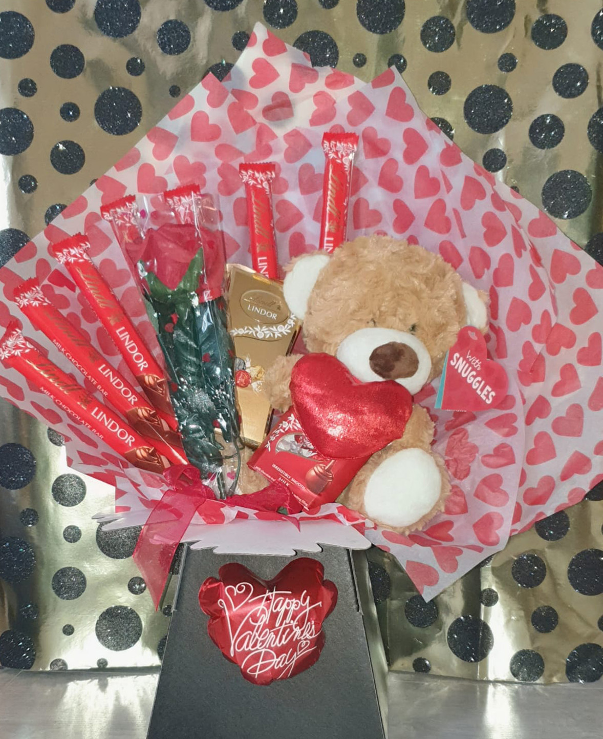 Lindor Teddy Bear Sweetie bouquet filled